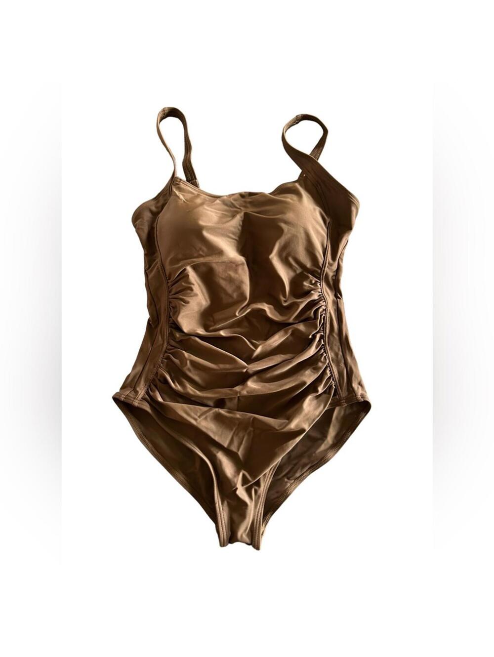 Modest one piece swimsuit Mocha brown size 8/M adjustable straps New